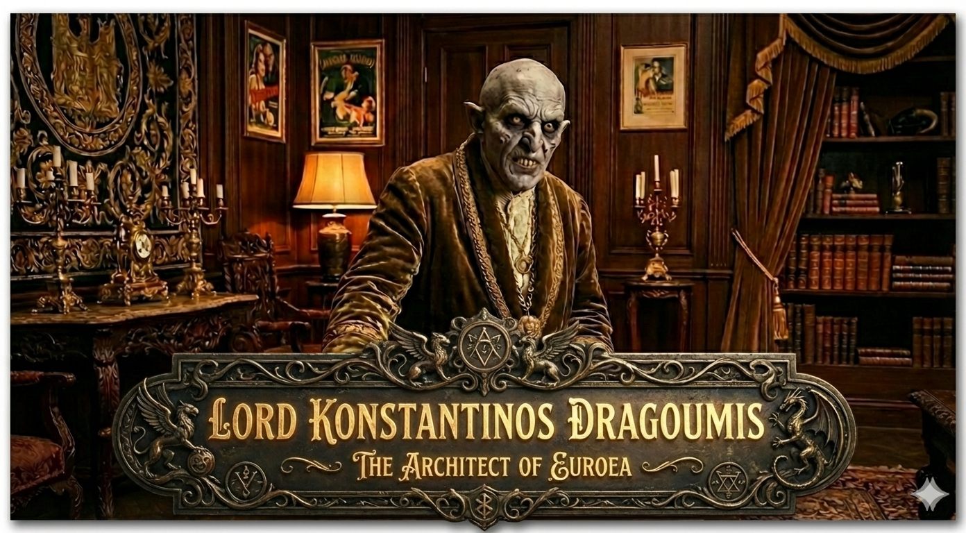 Lord Konstantinos Dragoumis, the Architect of Euroea, in his wood-panelled study.